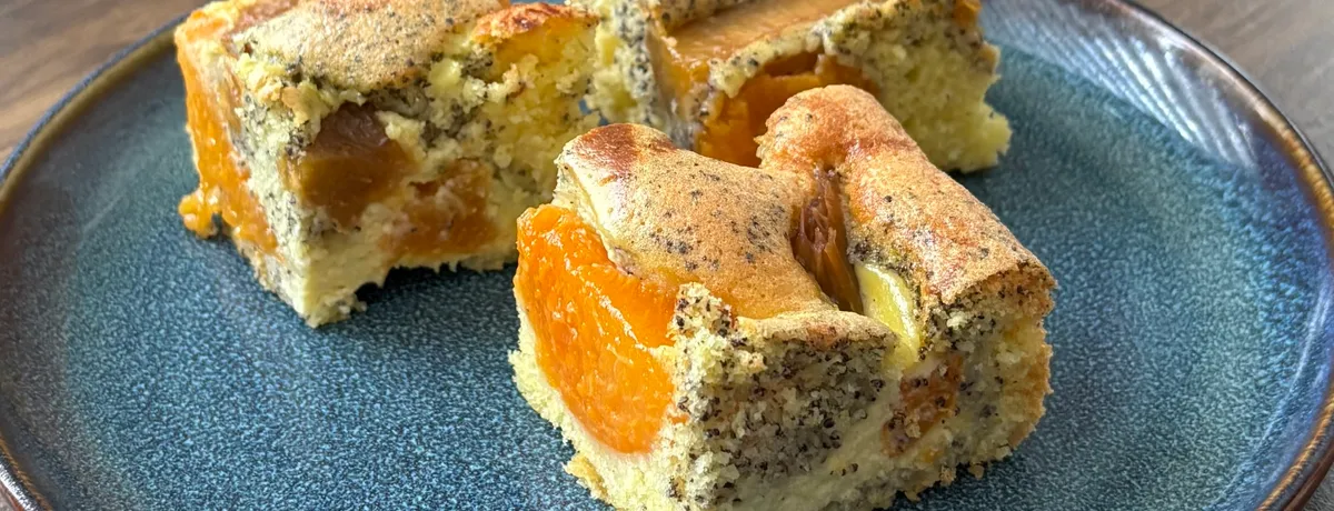 Makovo-meruňkový koláč s cheesecake vrstvou
